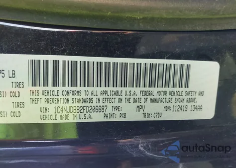 2015 Jeep Compass Sport из США, поврежденный, VIN 1C4NJDBB2FD206687